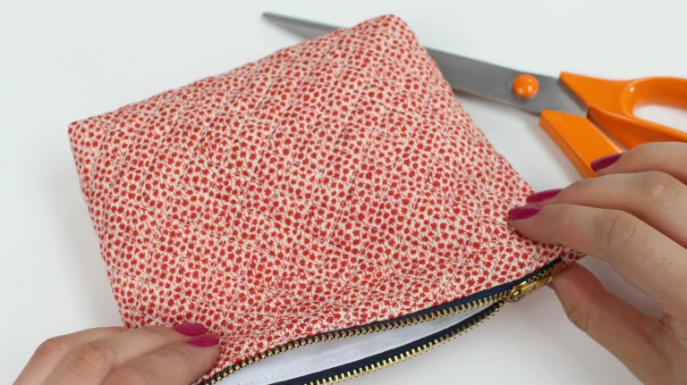 Turn quilted wash bag to the right side.
