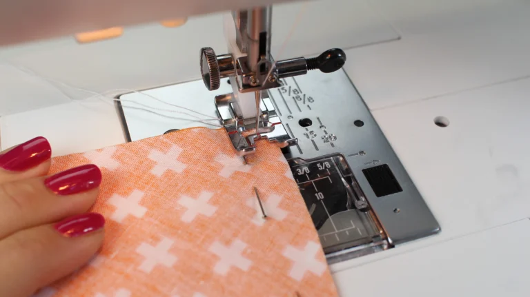 Sew the short edges of the rectangle for the easy pumpkin at the sewing machine