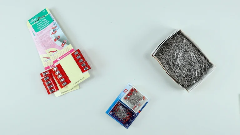 Dressmaking pins and Clover Wonder Clips - sewing tools for holding fabric layers together