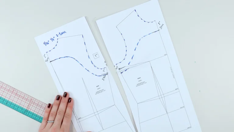 Draw favouring on the back and front pattern at the armhole and neckline for all-in-one facing