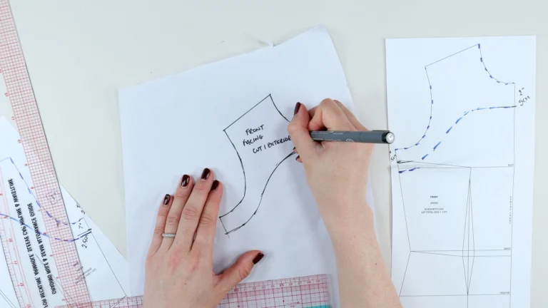 Tracing out the all-in-one facing pattern from the bodice front