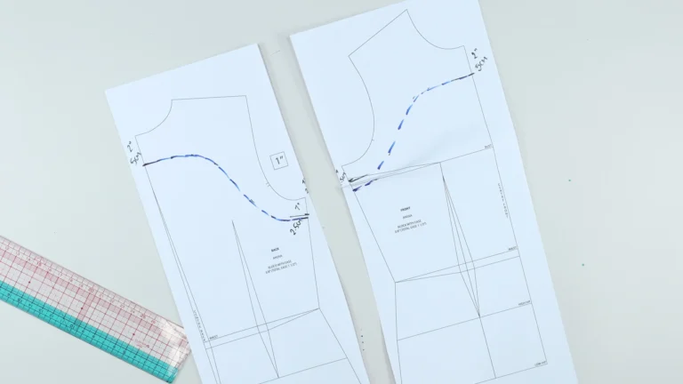 Drawn soft curve for the bottom edge of the front and back all-in-one facing patterns