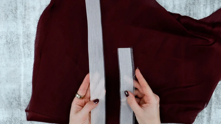 Ban-Rol with warp threads removed showing the comb-like weft threads that determine finished hem width, in different sizes 