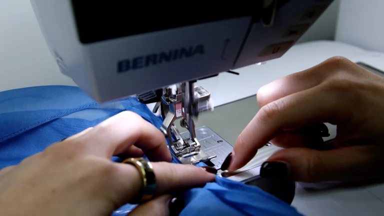 Sew the binding onto the neckline for the tie neck halterneck top