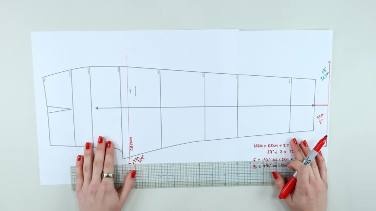Mark the crotch line on the front trouser block lower