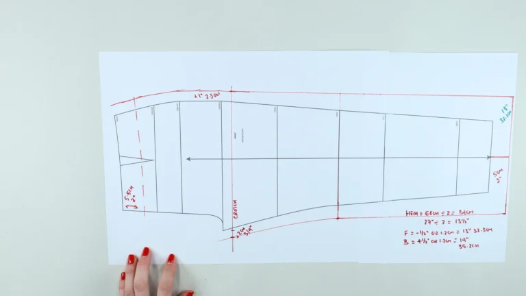 Lower the waist of the trouser block the width of the elasticated waistband